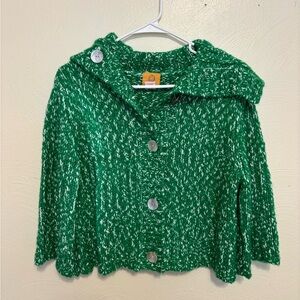 Ruby Rd. Green Boucle Knit Capelet Cardigan Poncho Sweater Size M